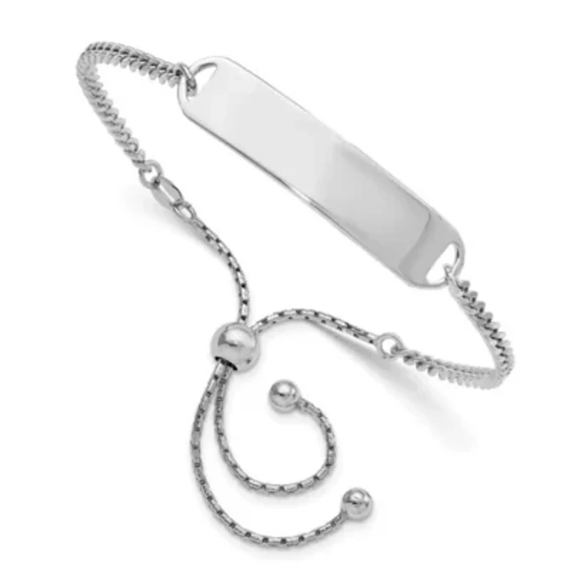Sterling Silver Rhodium-plated ID Adjustable 6-inch to 10-inch Bracelet