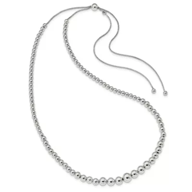 Sterling Silver Graduated Beads Adjustable Necklace