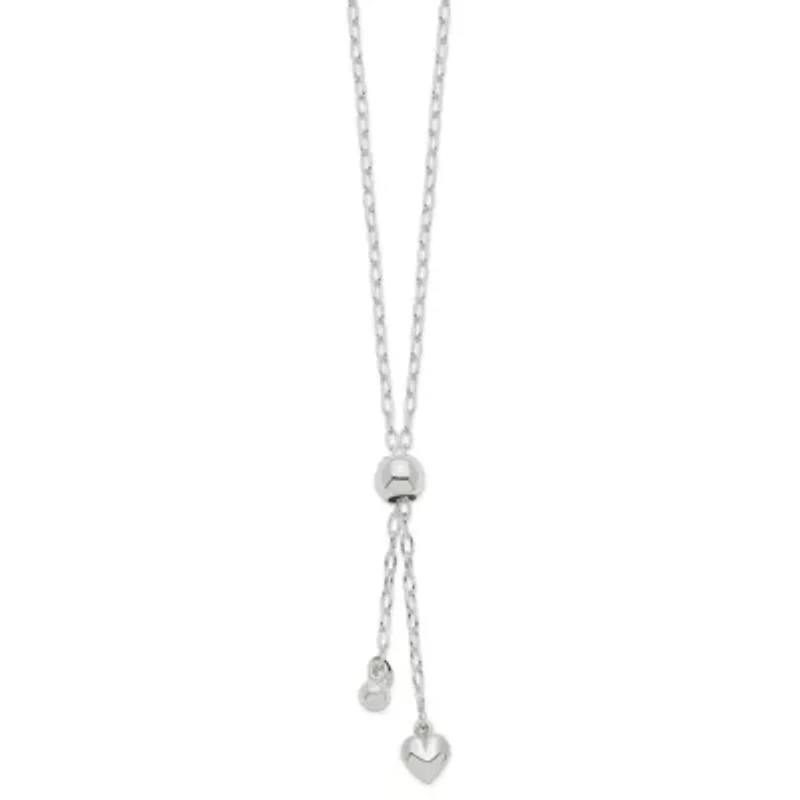 Sterling Silver 2mm Long Cable Link Heart Adjustable Necklace