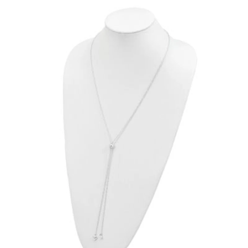 Sterling Silver 2mm Long Cable Link Heart Adjustable Necklace