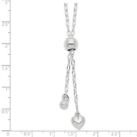 Sterling Silver 2mm Long Cable Link Heart Adjustable Necklace