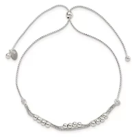 Sterling Silver Polished Beaded 2-Strand Adjustable Bracelet