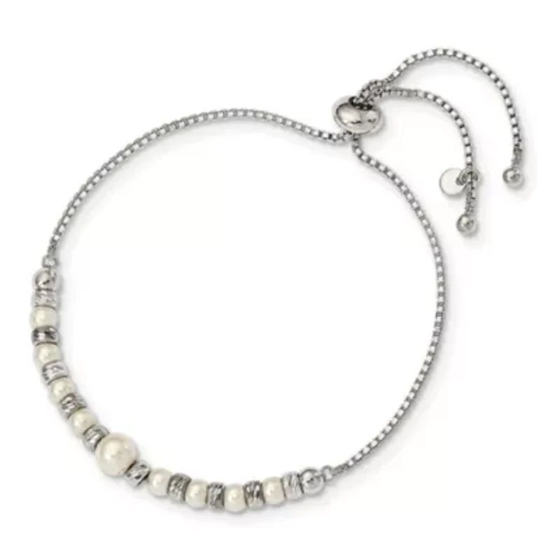 Glass Pearl Adjustable Bracelet in Sterling Silver