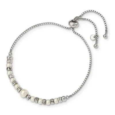 Glass Pearl Adjustable Bracelet in Sterling Silver