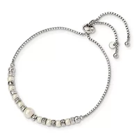 Glass Pearl Adjustable Bracelet in Sterling Silver