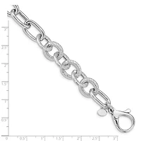 Sterling Silver Rhodium Plated Polished Textured Fancy Link Bracelet