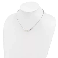 Sterling Silver Rhodium-plated Diamond-cut Bead Glass Pearl with 2-inch Extender Necklace