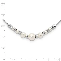 Sterling Silver Rhodium-plated Diamond-cut Bead Glass Pearl with 2-inch Extender Necklace