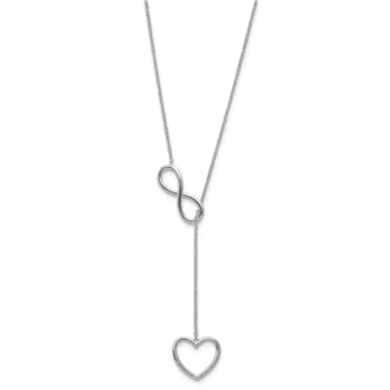 Sterling Silver Rhod-plated Infinity Drop Heart with 2-inch Extension Necklace