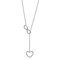 Sterling Silver Rhod-plated Infinity Drop Heart with 2-inch Extension Necklace