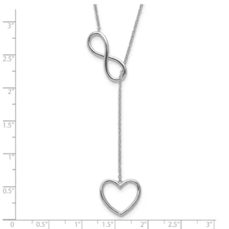 Sterling Silver Rhod-plated Infinity Drop Heart with 2-inch Extension Necklace