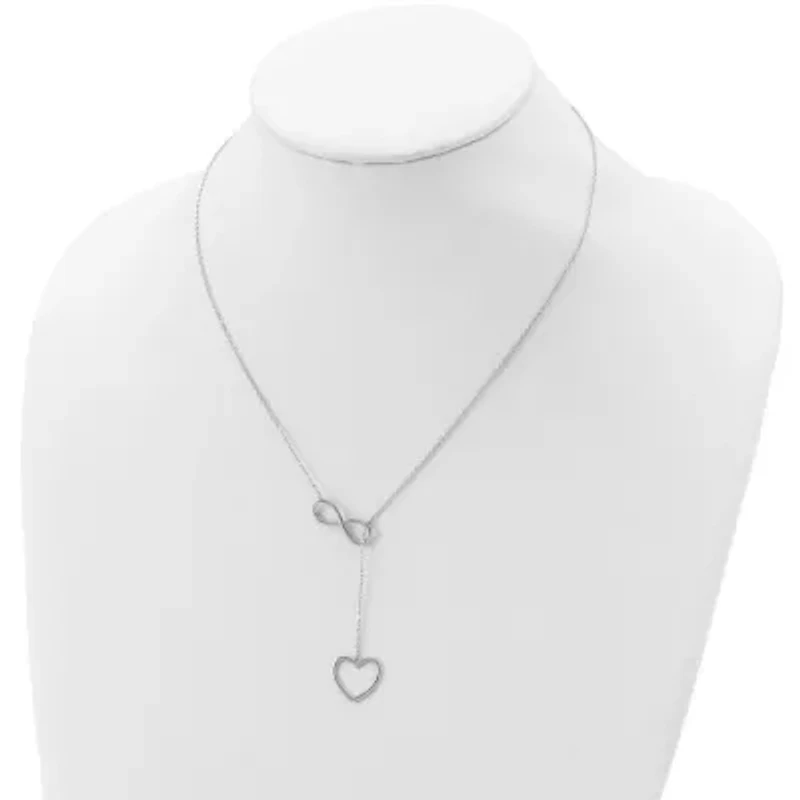 Sterling Silver Rhod-plated Infinity Drop Heart with 2-inch Extension Necklace