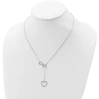 Sterling Silver Rhod-plated Infinity Drop Heart with 2-inch Extension Necklace