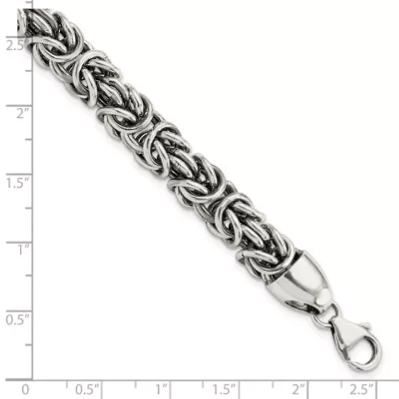 Sterling Silver Polished and Antiqued 8.5-inch Byzantine Bracelet