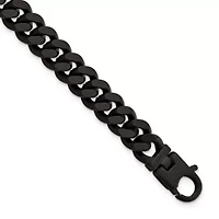Sterling Silver Mens Matte Finish Black Ruthenium Curb Bracelet