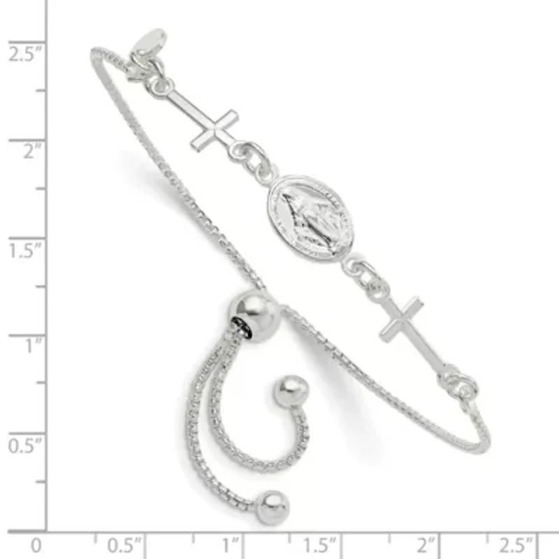 Sterling Silver Miraculous and Crosses Adjustable Bracelet