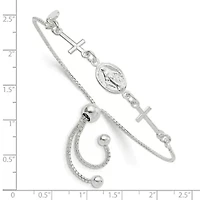 Sterling Silver Miraculous and Crosses Adjustable Bracelet