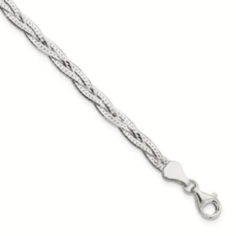 Sterling Silver Polished 3-strand Braided with 1-inch Extension Bracelet
