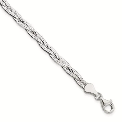 Sterling Silver Polished 3-strand Braided with 1-inch Extension Bracelet