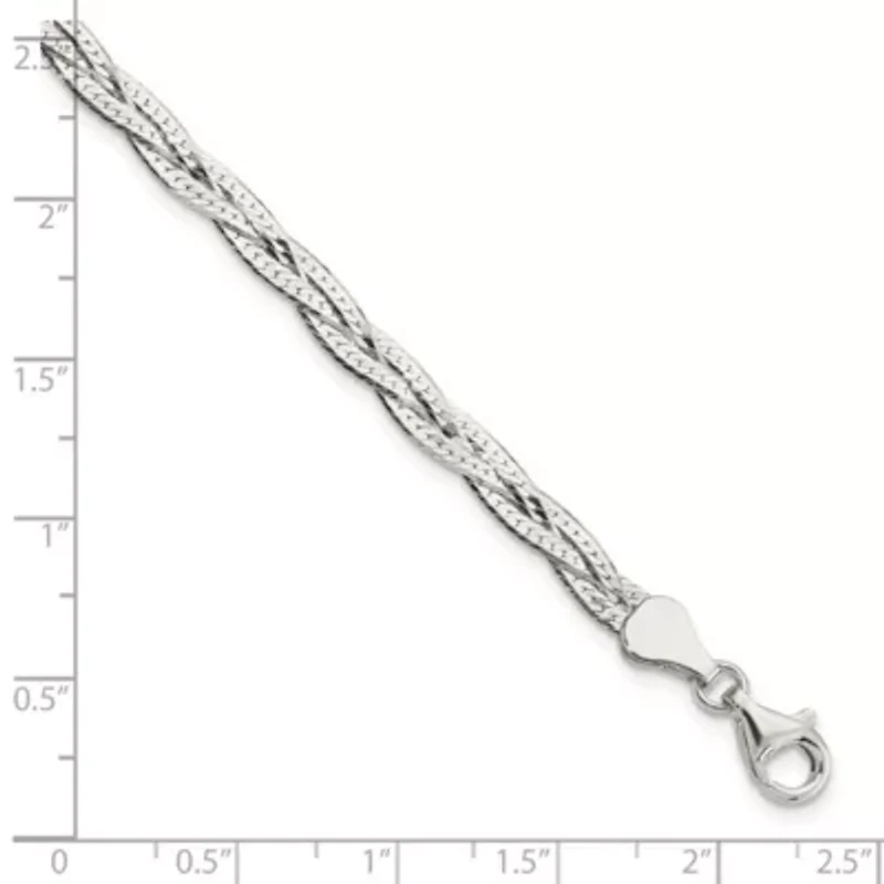 Sterling Silver Polished 3-strand Braided with 1-inch Extension Bracelet