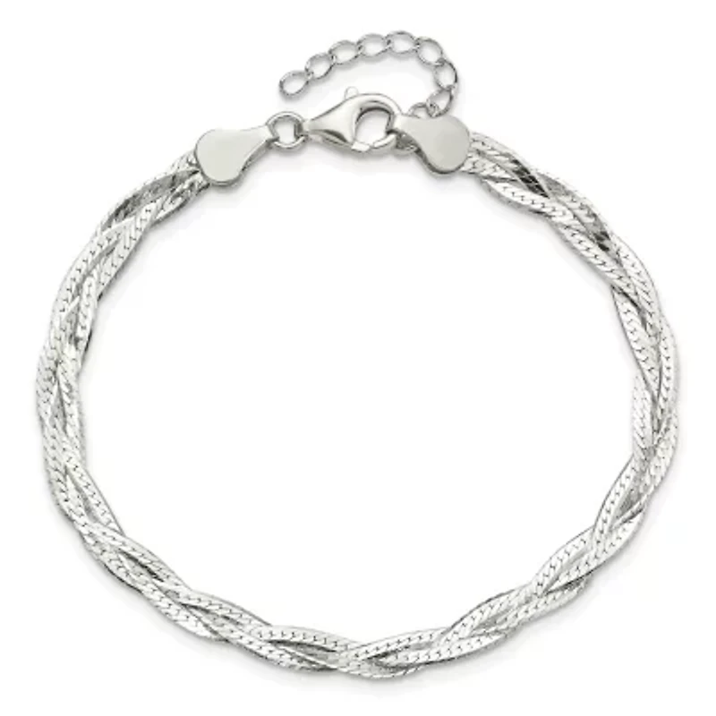 Sterling Silver Polished 3-strand Braided with 1-inch Extension Bracelet