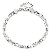 Sterling Silver Polished 3-strand Braided with 1-inch Extension Bracelet