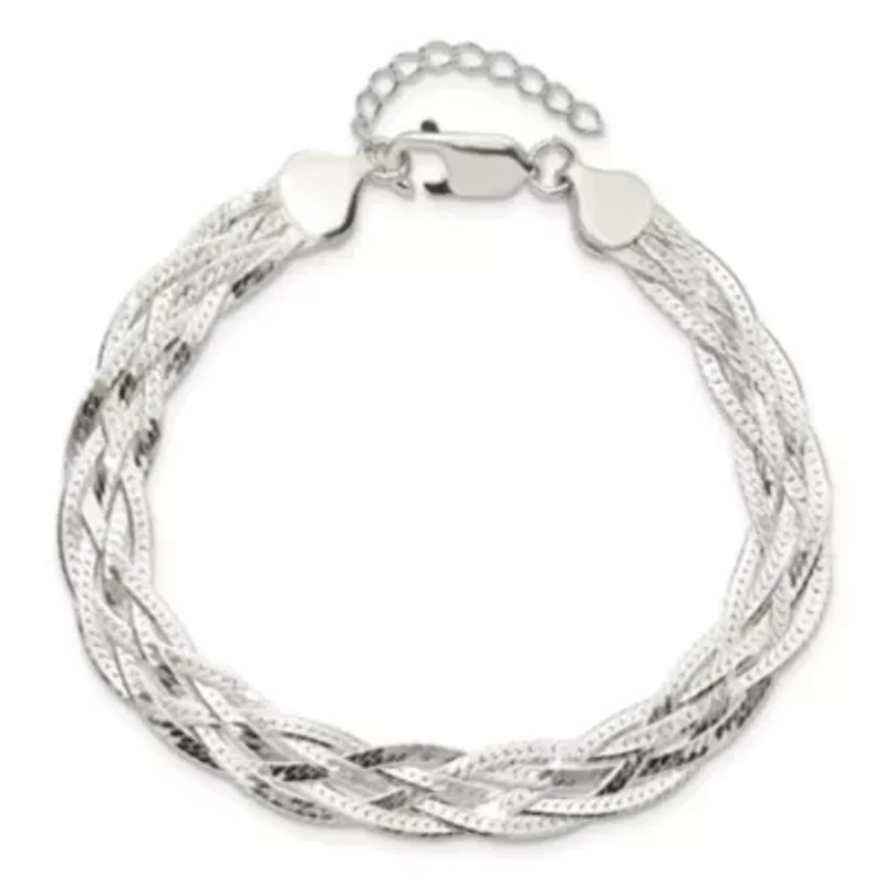Sterling Silver Polished 5-strand Braided with 1-inch Extension Bracelet