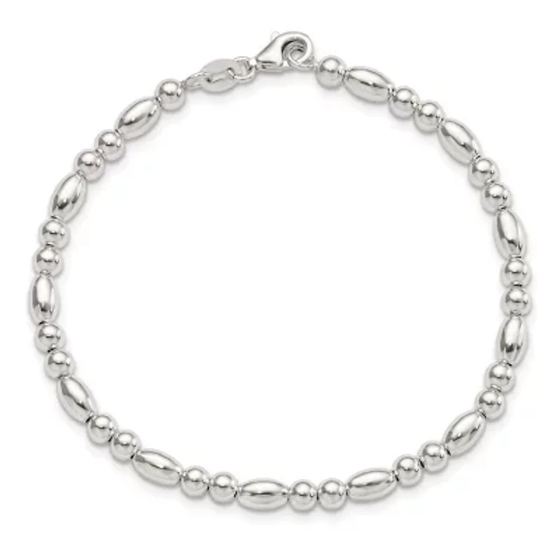 Sterling Silver Round and Oval Beaded Bracelet