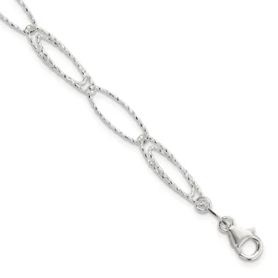 Sterling Silver Rhodium-plated Polished Diamond-cut Fancy Link Bracelet