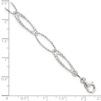 Sterling Silver Rhodium-plated Polished Diamond-cut Fancy Link Bracelet
