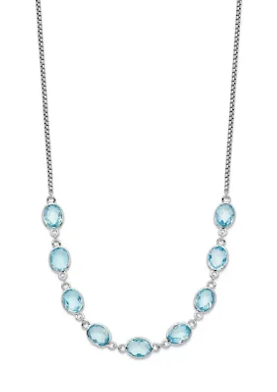 14.1 ct. t.w. Swiss Blue Topaz with 2-Inch Extension Necklace in Rhodium-Plated Sterling Silver