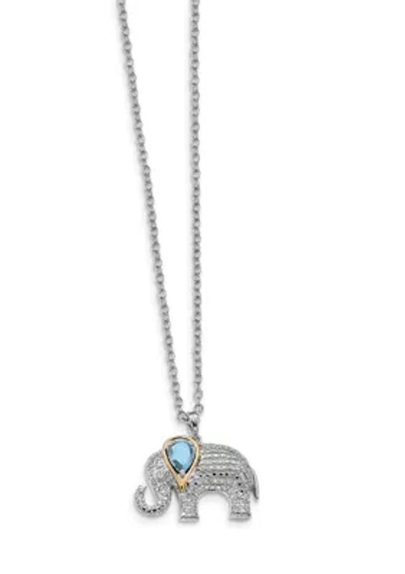 1 ct. t.w. Blue Topaz and 1/10 ct. t.w. Diamond Elephant 17-inch Necklace in Sterling Silver and 14K Gold Accent