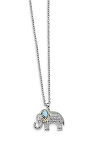 1 ct. t.w. Blue Topaz and 1/10 ct. t.w. Diamond Elephant 17-inch Necklace in Sterling Silver and 14K Gold Accent