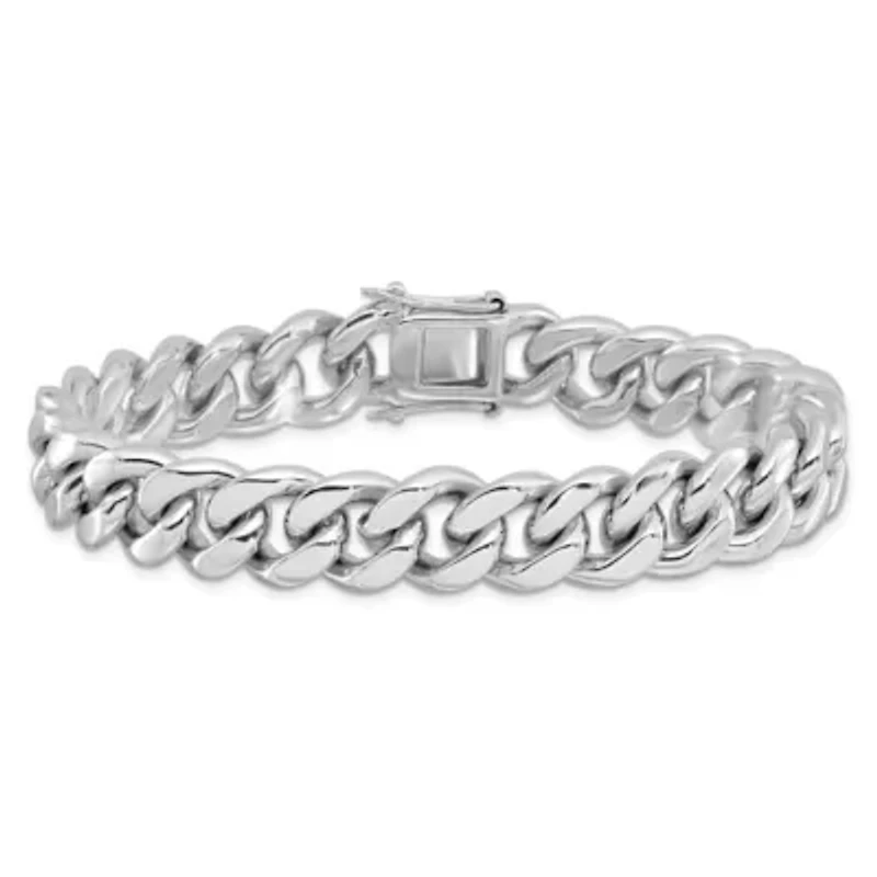 Sterling Silver Rhodium-plated Curb Link Men's 8.5-inch Bracelet