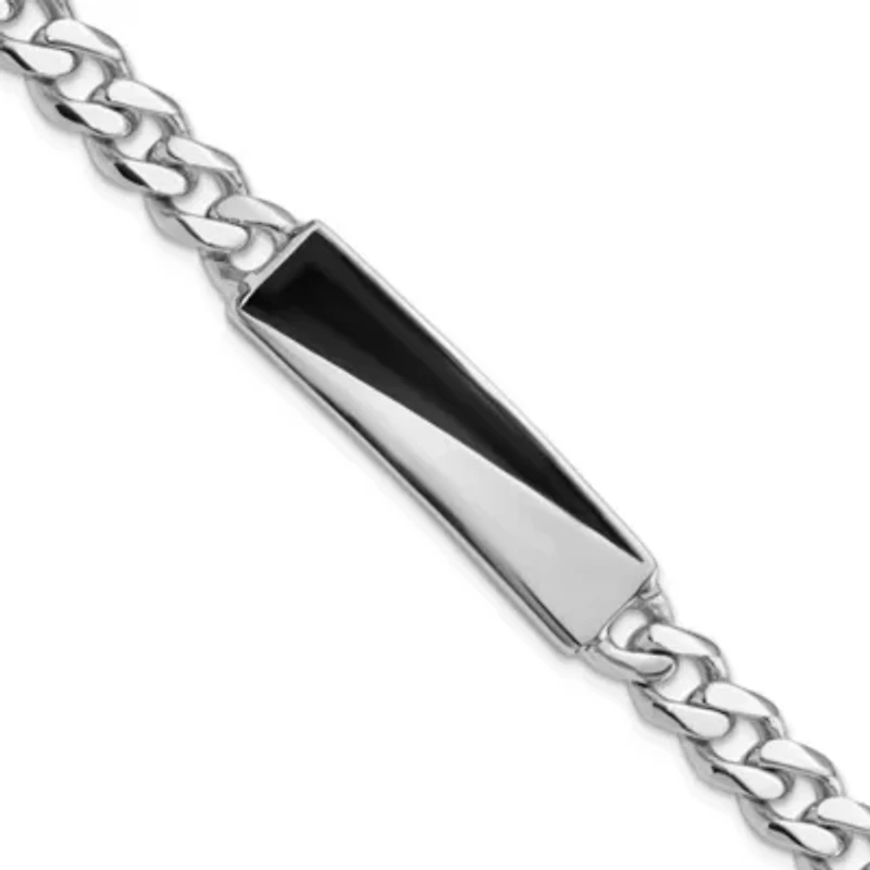 Sterling Silver Rhodium-plated Enameled Bar Men's 8-inch Bracelet