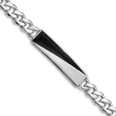 Sterling Silver Rhodium-plated Enameled Bar Men's 8-inch Bracelet