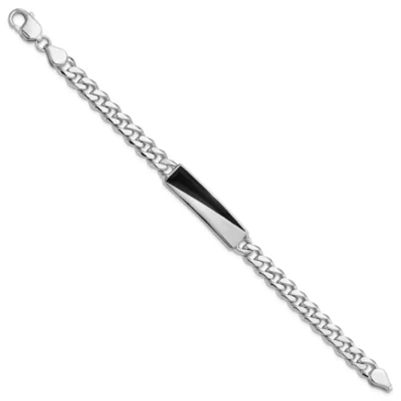 Sterling Silver Rhodium-plated Enameled Bar Men's 8-inch Bracelet