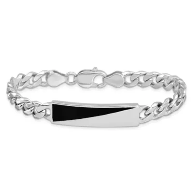 Sterling Silver Rhodium-plated Enameled Bar Men's 8-inch Bracelet