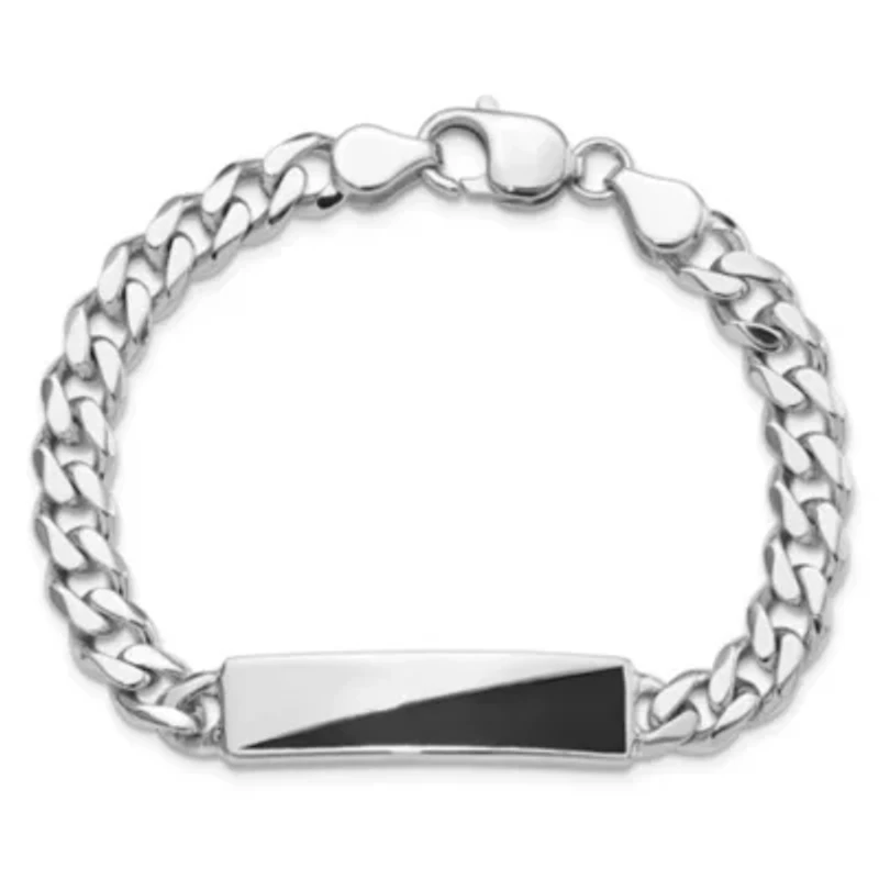 Sterling Silver Rhodium-plated Enameled Bar Men's 8-inch Bracelet