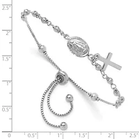 Sterling Silver Rhodium-plated Cross Dangle Rosary Adjustable Bracelet