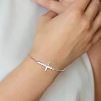Sterling Silver Rhodium-plated Polished Cross Adjustable Bracelet