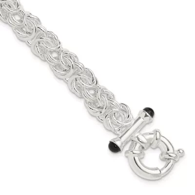 Black Onyx Byzantine Chain Bracelet in Sterling Silver