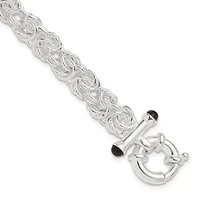 Black Onyx Byzantine Chain Bracelet in Sterling Silver