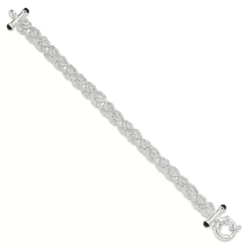 Black Onyx Byzantine Chain Bracelet in Sterling Silver