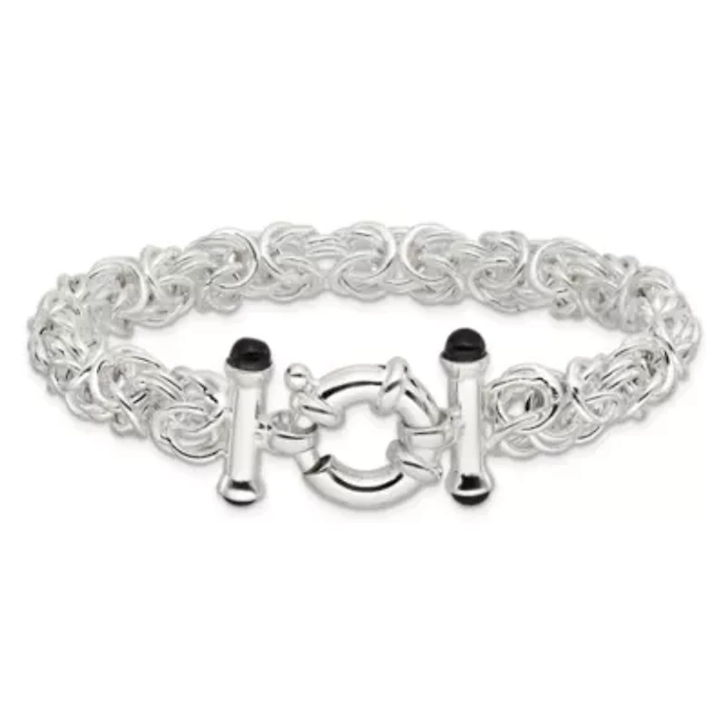 Black Onyx Byzantine Chain Bracelet in Sterling Silver