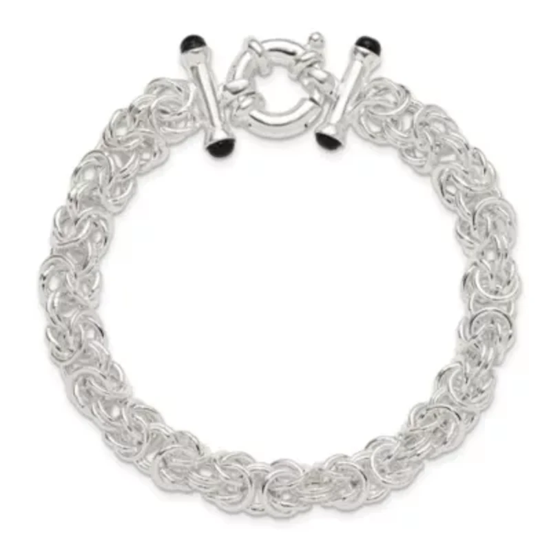 Black Onyx Byzantine Chain Bracelet in Sterling Silver