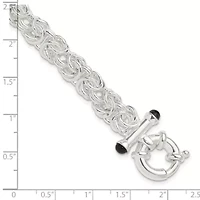 Black Onyx Byzantine Chain Bracelet in Sterling Silver