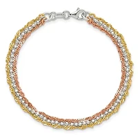 Sterling Silver Gold Tone and Rose Tone 3 Strand 7.5-inch Bracelet