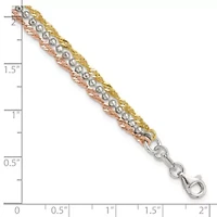 Sterling Silver Gold Tone and Rose Tone 3 Strand 7.5-inch Bracelet