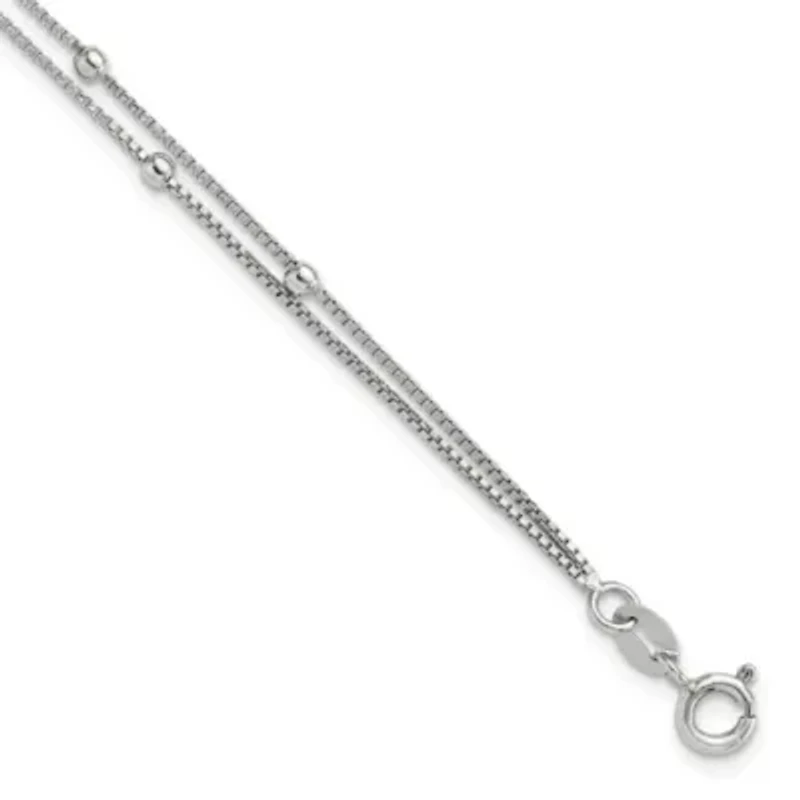 Sterling Silver Rhodium-plated Polished Beaded 2 Strand 7.5-inch Bracelet